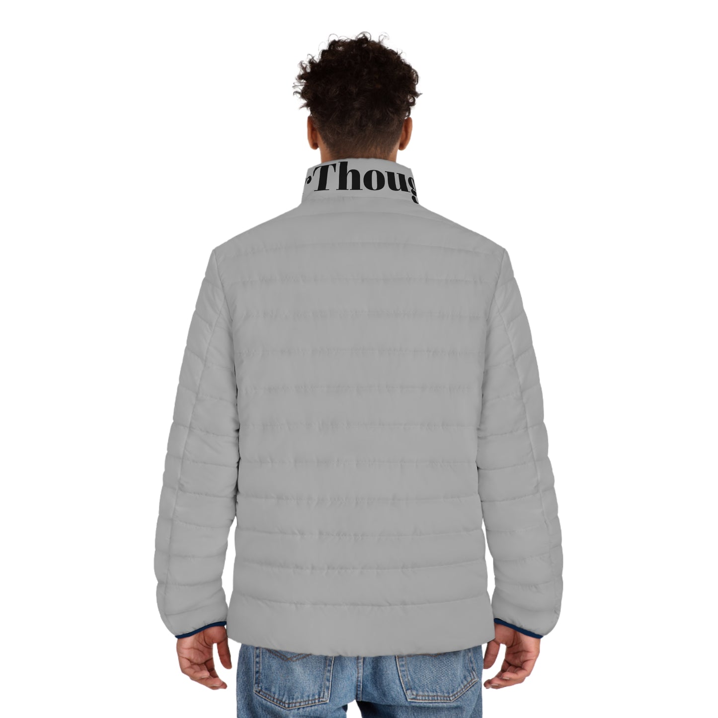 Men's Puffer Jacket with Stand-Up Collar and Quilted Lining