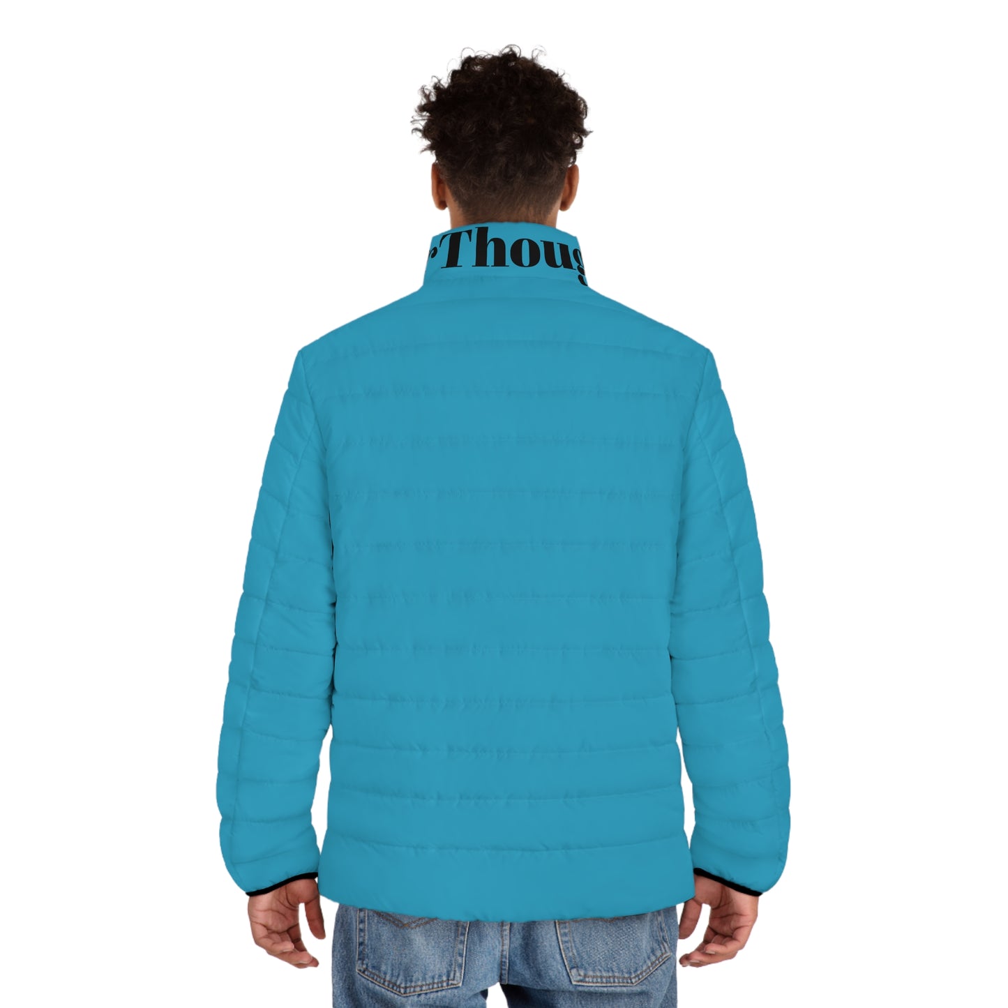 Puffer Jacket for Men with Stand-Up Collar and Quilted Lining