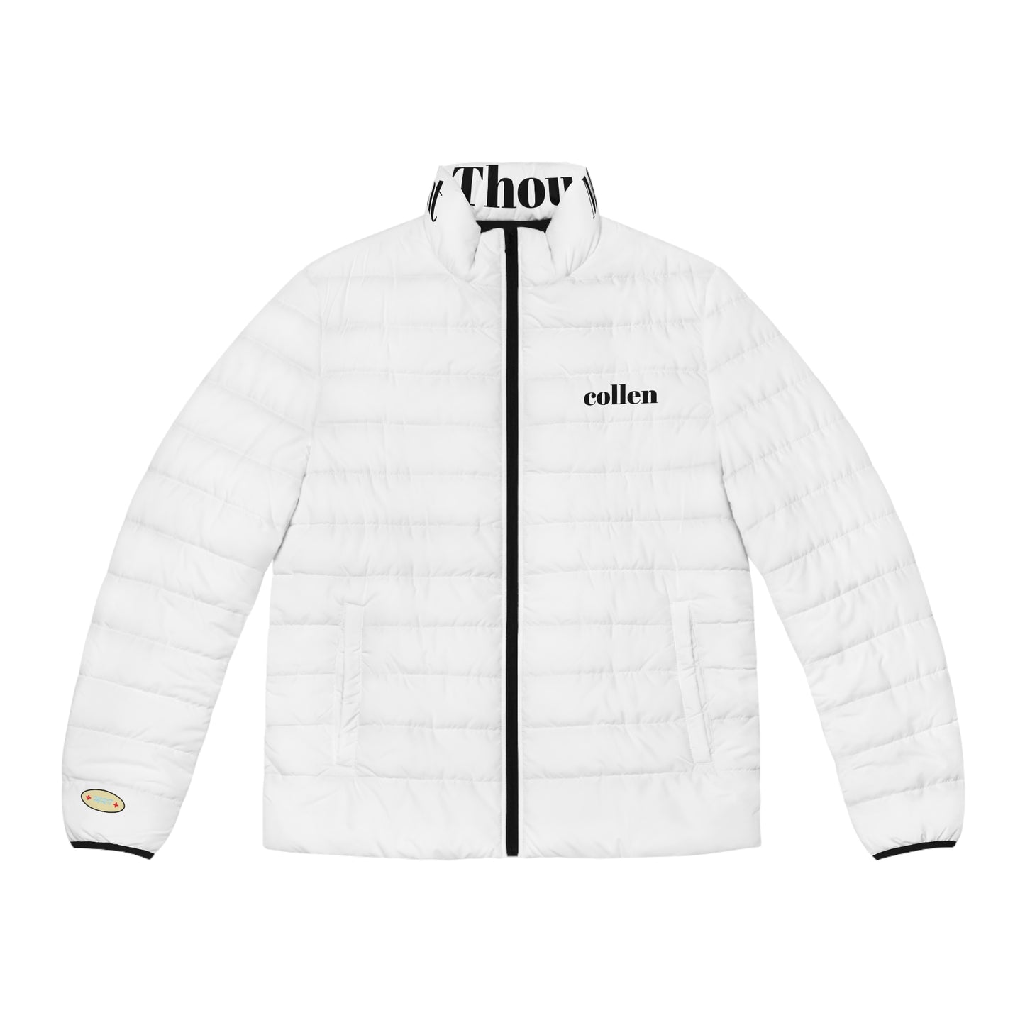 Puffer Jacket Men's Lightweight Quilted Stand-Up Collar Black Cuff Lining