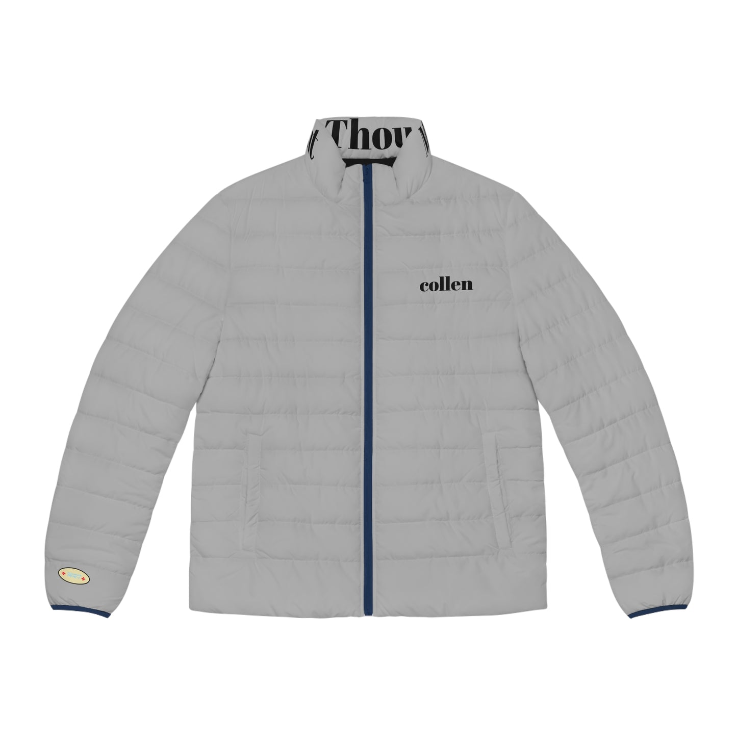 Men's Puffer Jacket with Stand-Up Collar and Quilted Lining