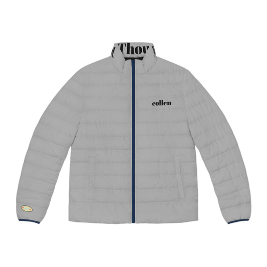 Men's Puffer Jacket with Stand-Up Collar and Quilted Lining