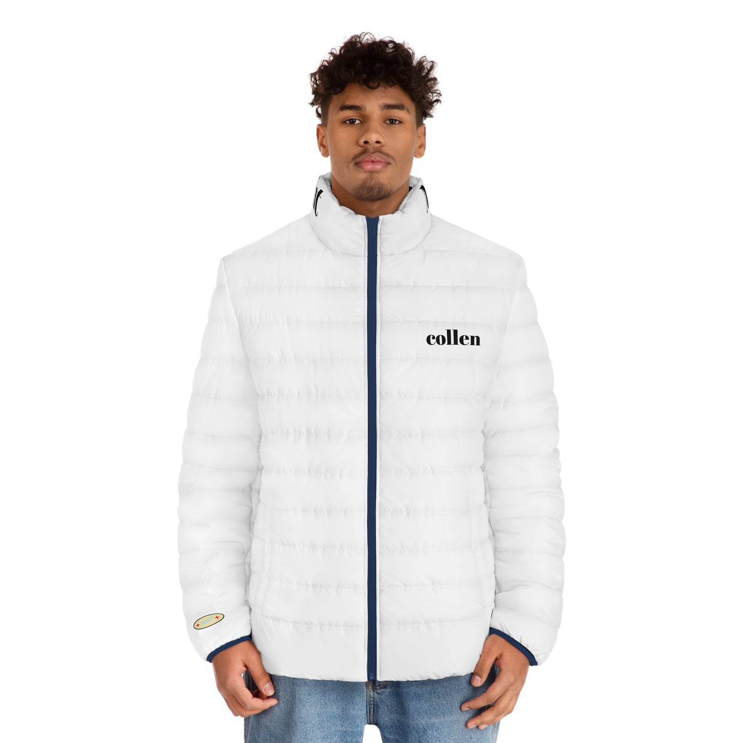 Puffer Jacket Men's Lightweight Quilted Stand-Up Collar Black Cuff Lining