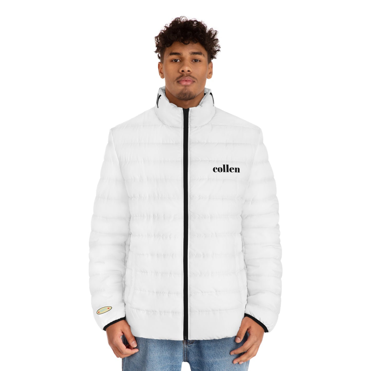 Puffer Jacket Men's Lightweight Quilted Stand-Up Collar Black Cuff Lining