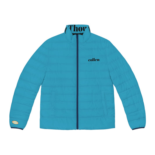 Puffer Jacket for Men with Stand-Up Collar and Quilted Lining